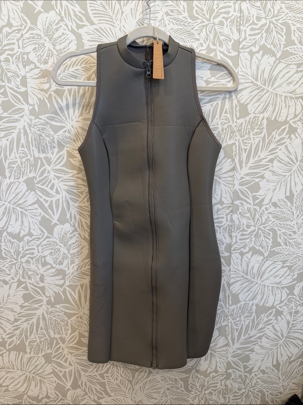 Sleeveless Gray Zip-Front Women's Swim Dress SKIMS Medium NWT